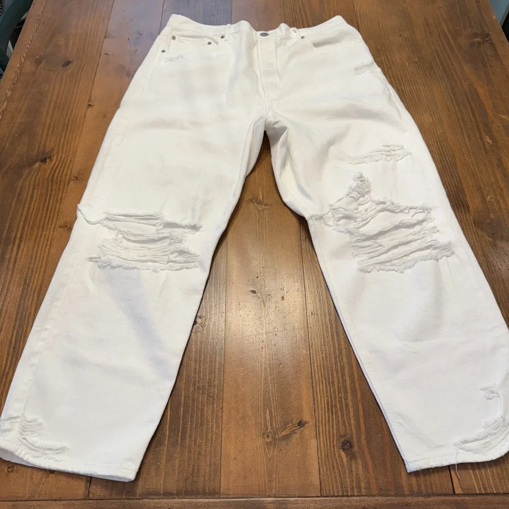 American Eagle Jeans Womens Size 18 90s Boyfriend Stretch Distressed White